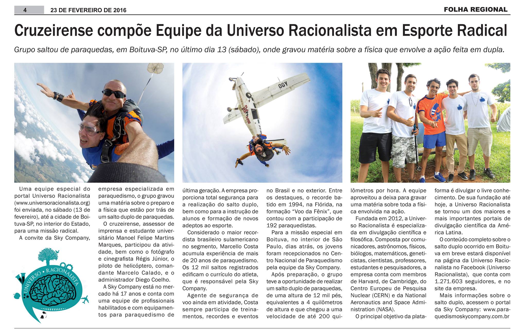 SKY COMPANY NA FOLHA REGIONAL DE CRUZEIRO/SP