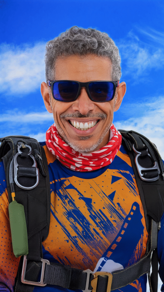 Instrutor de salto duplo e câmera